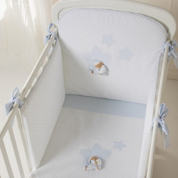 Комплект постільної білизни для новонароджених Nanan Puccio Star біло-блакитний в горошок