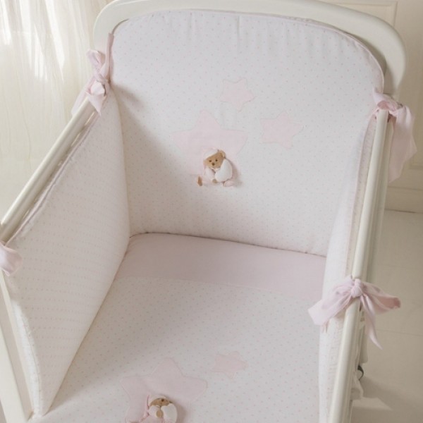 Комплект постільної білизни для новонароджених Nanan Puccio Star біло-рожевий в горошок