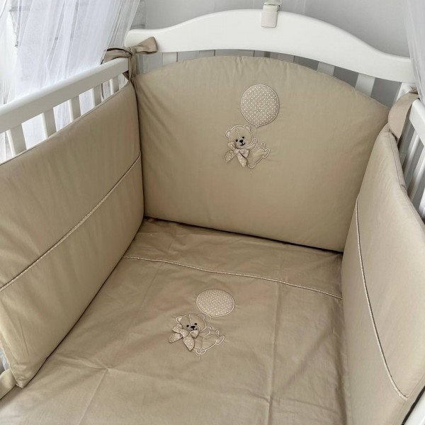 Комплект в дитяче ліжечко з бортиками Minibambini Ведмедик на кулі беж